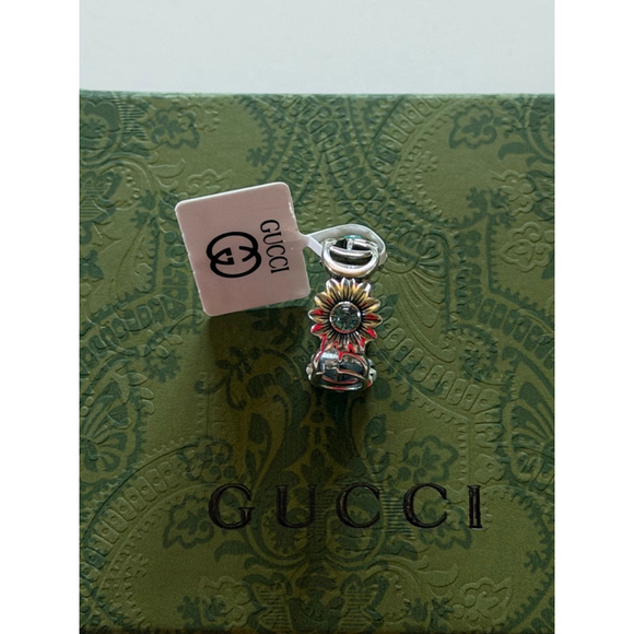 Gucci Green Gemstone Silver Ring Size 6 - Picture 2 of 6